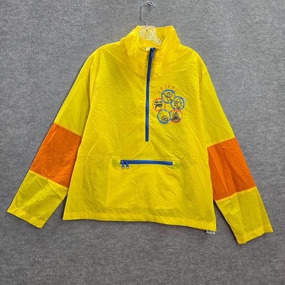 Disney Men Jacket Medium Yellow Inside Out Anorak Windbreaker 1/2 Zip Pocket NWT - Picture 1 of 12
